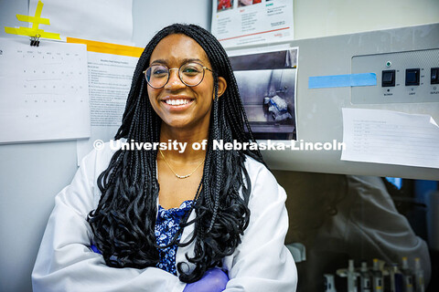 Laila Doyle, a senior Nutritional Science and Dietetics major, poses for a photo in Leverton Hall. D