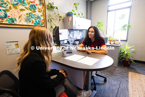 Stephanie Cerrato-Rodriguez speaks with Rose Zaske, a junior studying advertising and public relatio