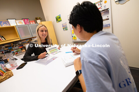 Abigail Zagotta, an academic success coach in the Center for Academic Success and Transition, meets 