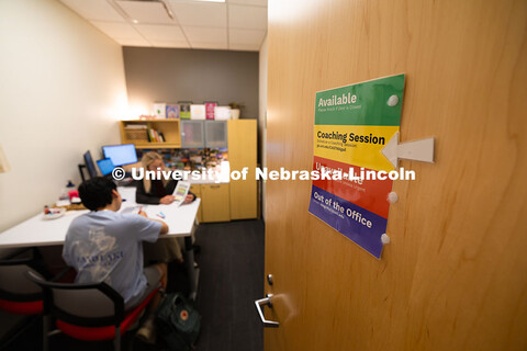 Abigail Zagotta, an academic success coach in the Center for Academic Success and Transition, meets 