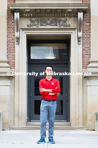 Qiang Liu, assistant professor in the School of Computing, stands in front of Avery Hall. June 26, 2