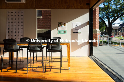 A large sliding door at the front of the Art Chapel opens the facility to light and to the community