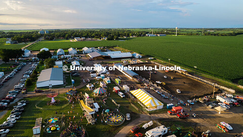 Aerial of Figure 8 race during the Polk County Fair in Osceola, Nebraska. Figure 8 Racing is a regis