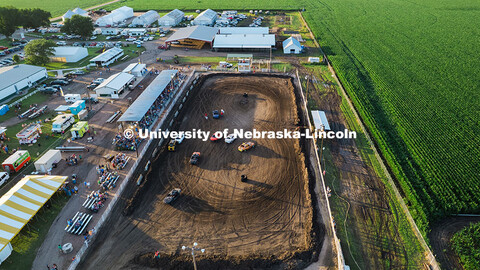 Aerial of Figure 8 race during the Polk County Fair in Osceola, Nebraska. Figure 8 Racing is a regis