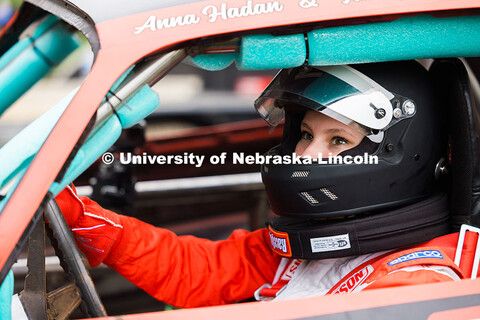 Anna Hadan, UNL mechanical engineering student, prepares to race during the Saline County Fair Figur