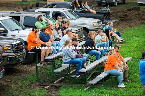 Fans watch the Figure 8 race at the Saline County Fair in Crete, Nebraska. Figure 8 Racing is a regi