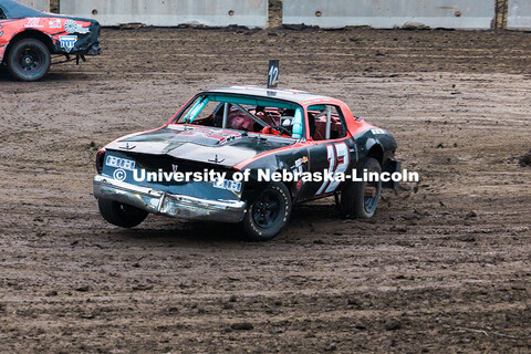 Anna Hadan drives the number 12 UNL Figure 8 racecar during the Saline County Fair in Crete, Nebrask