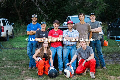 UNL Figure 8 Racing members pose before the Figure 8 race at the Saline County Fair in Crete, Nebras