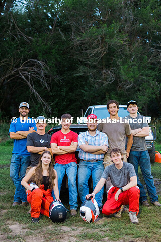 UNL Figure 8 Racing members pose before the Figure 8 race at the Saline County Fair in Crete, Nebras