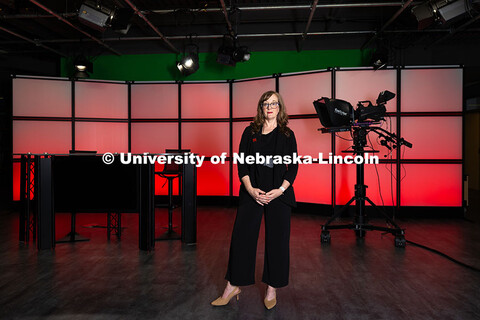 Jessica Walsh, Assistant Professor of Journalism, on the set of the College of Journalism and Mass C