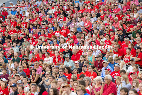 Band enthusiasts – alumni, parents, friends and fans – filled the west side of Memorial Stadium 