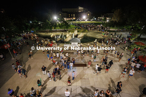 High angle view of the Nebraska Union Plaza at the Big Red Welcome Party at the Union. August 23, 20