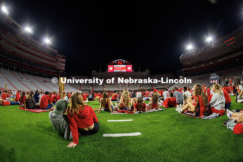 A wide shot of the watch party for the Nebraska vs. Cincinnati football game in Memorial Stadium. Se