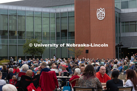 Audiences brought folding chairs to sit outside at the Nebraska Bluegrass Concert Series in the plaz