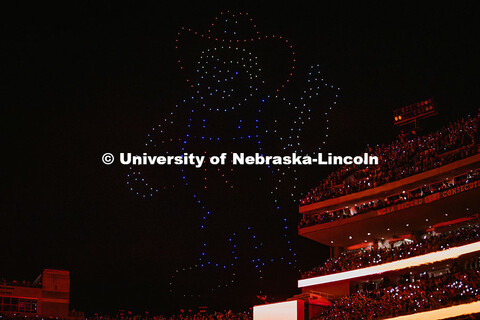 Drones display Herbie Husker at the end of the 3rd quarter light show during the Nebraska vs Akron f