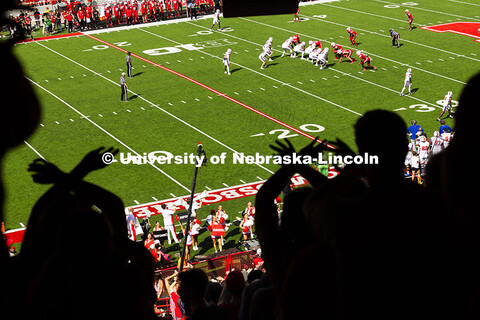 Fans in the east stadium cheer as the Huskers play Houston Christian University. Nebraska football v