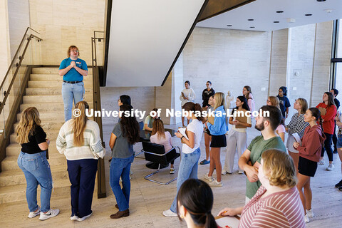Students in the Music for Non-Majors 171: Arts Alive at Nebraska course gather in the lobby of the S
