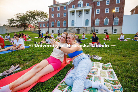 Freshman, Lilly Pannier (left) and Leah Blake, take a selfie before participating in the Pilates Pop