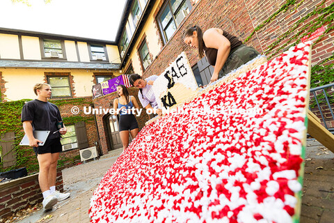 Maddie Balus, a junior in Kappa Delta, chats with a Sigma Alpha Epsilon member in the fraternity's c