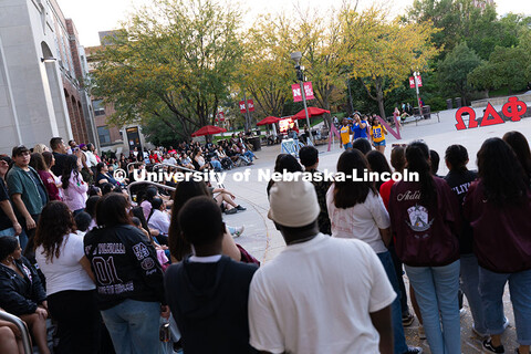 Students gather in front of the Nebraska Union for the first Homecoming Yard Show, hosted by the Mul