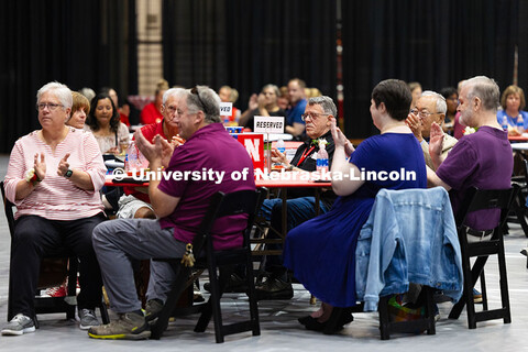 A table near the stage was reserved for long-time employees of UNL and their guests. Faculty and sta