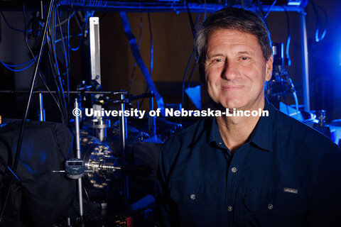 Herman Batelaan, Professor of Physics and Astronomy, poses for a portrait inside his lab in Jorgense