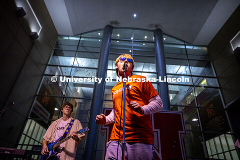 Alex Hesser, the frontman for the band, Joyrager, sings and plays guitar during the final round of B
