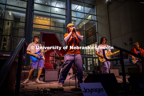 Alex Hesser, the frontman for the band, Joyrager, sings and plays guitar during the final round of B