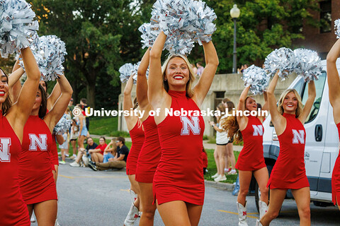 The Scarlets dance team marches in the 2025 Homecoming parade. Homecoming parade and Cornstock. Octo