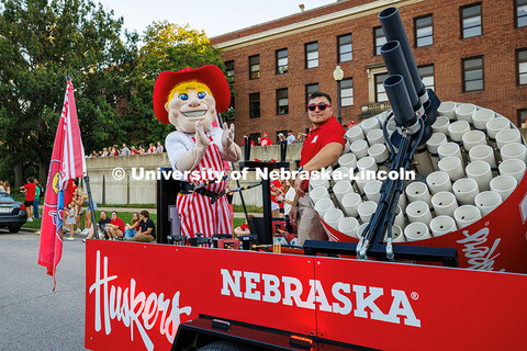 Herbie claps in his float for the Homecoming 2025 parade. Homecoming parade and Cornstock. October 3