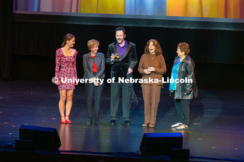 Magician Lance Burton (center) performs at the Lied Center's 'Carson Tonight' with guests from the a