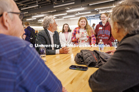 Sophia Strong (center-right), a junior in Emerging Media Arts, thanks members of the Johnny Carson F