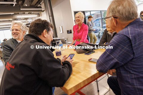 Megan Elliott, Johnny Carson Endowed Director in Emerging Media Arts, speaks with members from the J