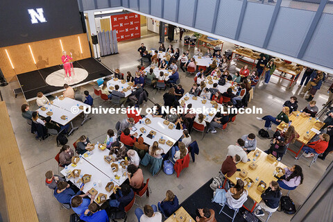 Megan Elliott, Johnny Carson Endowed Director in Emerging Media Arts, speaks to the audience. Johnny