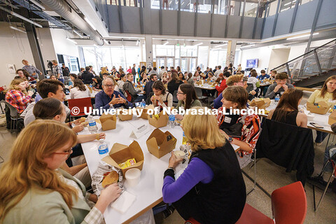 Jeff Sotzing, a Johnny Carson Foundation member, speaks to students studying Emerging Media Arts. Jo