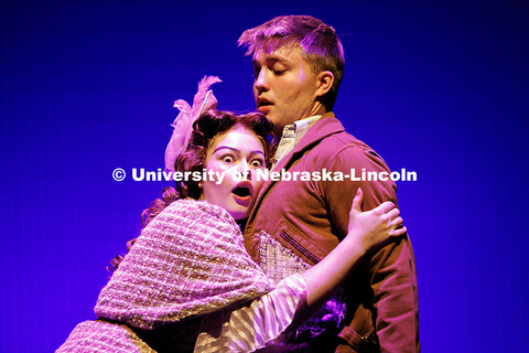 Hannah Yohe (left), and James Rasser preform a musical theatre number from the show “Urinetown” 
