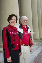 UNL alumnus Warren Buffett talks with Microsoft Corp. founder Bill Gates outside the Lied Center for