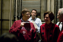 UNL alumnus Warren Buffett talks with Microsoft Corp. founder Bill Gates outside the Lied Center for