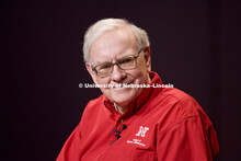 UNL alumnus Warren Buffett talks with Microsoft Corp. founder Bill Gates outside the Lied Center for