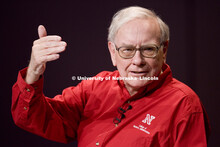 UNL alumnus Warren Buffett talks with Microsoft Corp. founder Bill Gates outside the Lied Center for