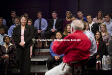 UNL alumnus Warren Buffett talks with Microsoft Corp. founder Bill Gates outside the Lied Center for