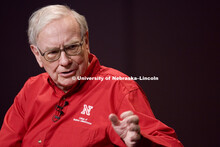 UNL alumnus Warren Buffett talks with Microsoft Corp. founder Bill Gates outside the Lied Center for