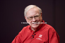 UNL alumnus Warren Buffett talks with Microsoft Corp. founder Bill Gates outside the Lied Center for