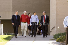 UNL alumnus Warren Buffett talks with Microsoft Corp. founder Bill Gates outside the Lied Center for