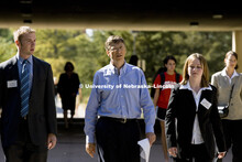 UNL alumnus Warren Buffett talks with Microsoft Corp. founder Bill Gates outside the Lied Center for