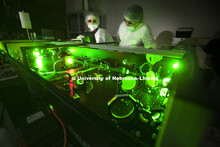 Laila Gharzai and Sudeep Banerjee in the Diocles Extreme Light Laboratory.  Photo for Columns magazi