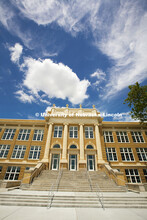 Former Whittier Junior High School.  Exterior photo of the front of the building. July 6, 2010. 