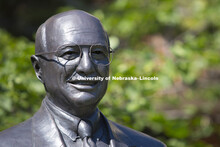 Clayton Yeutter looks out over the landscape south of C.Y. Thompson library Monday morning. Statues 