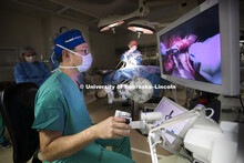 Dmitry Oleynikov, a professor and surgeon at the University of Nebraska Medical Center, operates a s