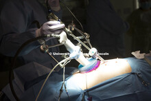 Dmitry Oleynikov, a professor and surgeon at the University of Nebraska Medical Center, operates a s